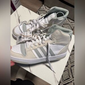 Adidas High-Top Sneakers in White and Light Gray